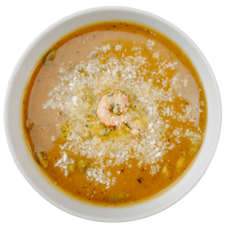 Гарбузовий суп з булгуром та креветками